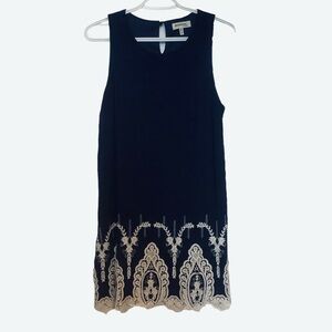 MONTEAU WOMENS SLEEVELESS NAVY BLUE/ LACE DETAIL/ MIDI DRESS/ Size Medium